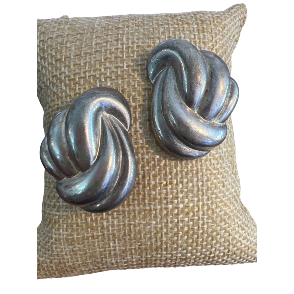 Vintage Silver Tone Twisted Knot Statement Earrings Modernist 125 1173g 25$